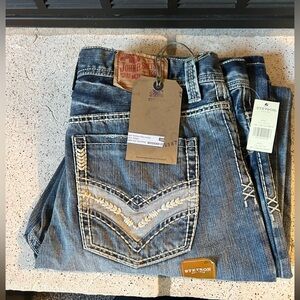 Stetson 1312 Modern Straight Leg Jean Mens 36x34 Blue Western Cowboy Embroidered